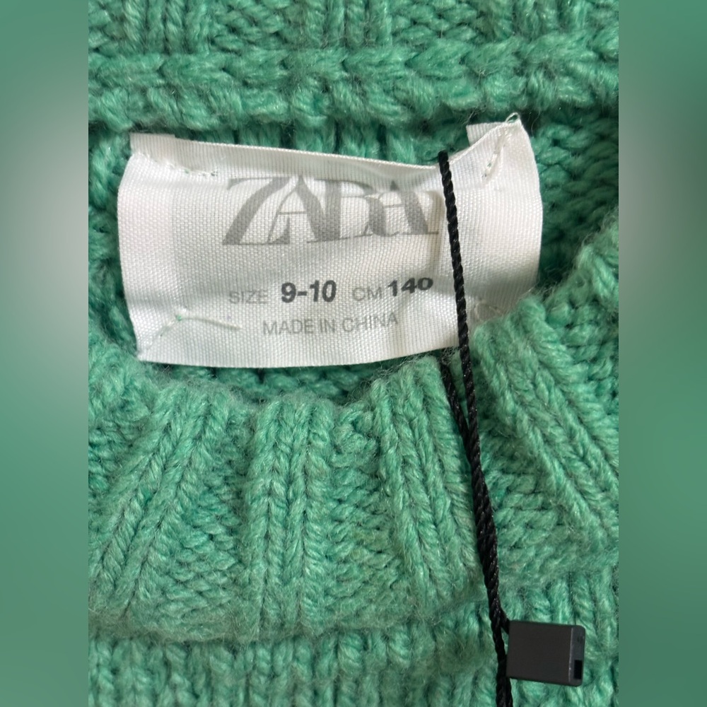 Zara Mint Green Girls Quilted Chunky Knit Swaeter Size 9-10 Years - Picture 3 of 6